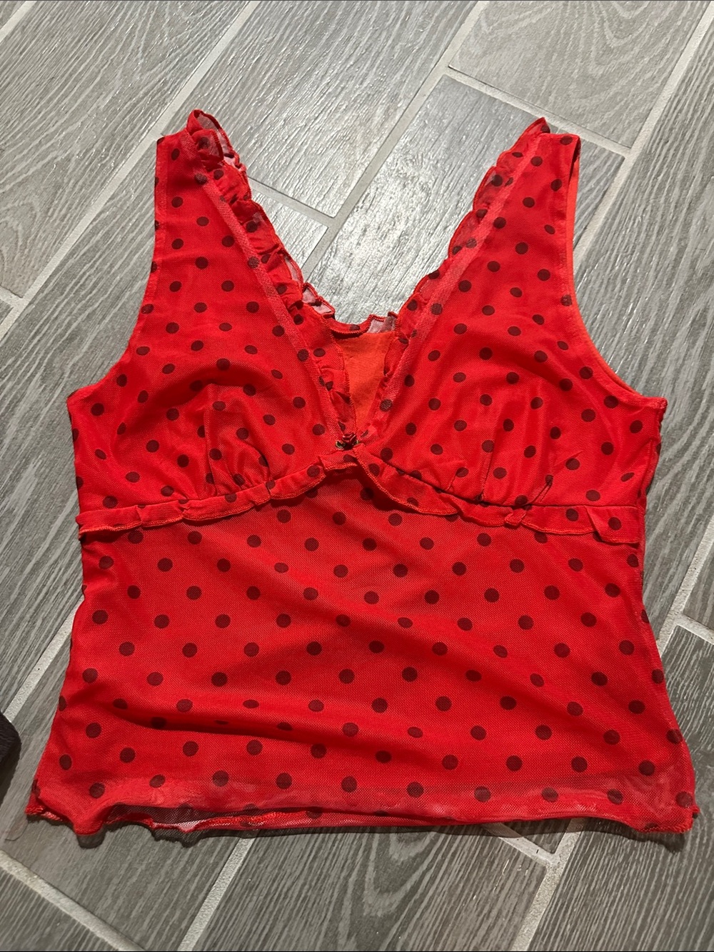 Red Polka Dot Ruffle Tank Top - Picture 2 of 4